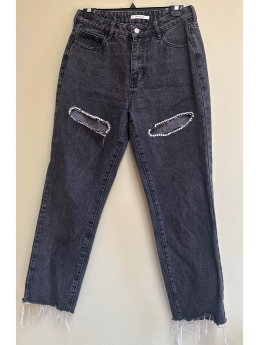 Ripped Embellished Rhinestone Mom Jeans - Picture 2 of 6